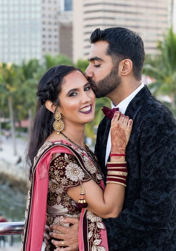 Miami bride and groom with henna and bridal makeup by bhavii brides 