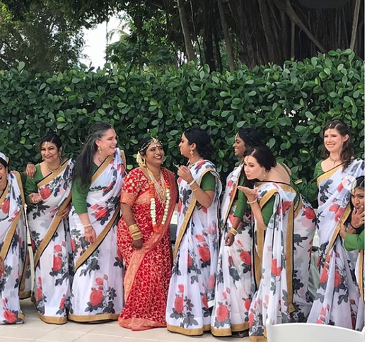 Sari draping bridal party in indian wedding at miami gardens 