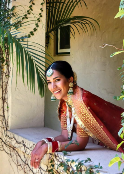 Indian wedding sari draping with hair and makeup